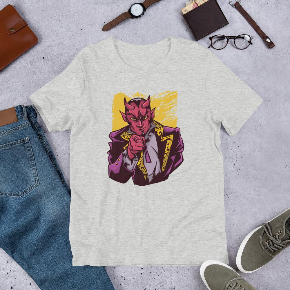 Pointing Lucifer Half Sleeve T-Shirt — Grey