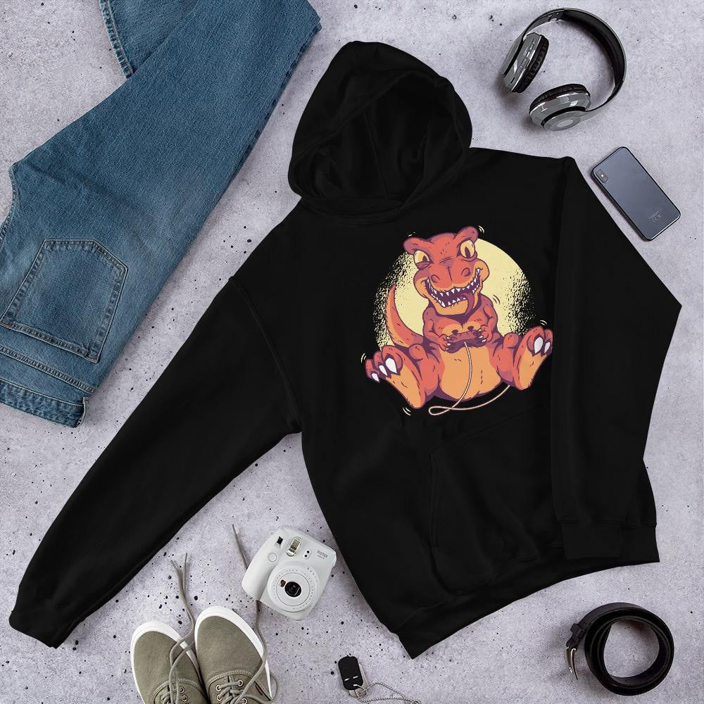 Gaming Dino Unisex Hooded Sweatshirt — Black