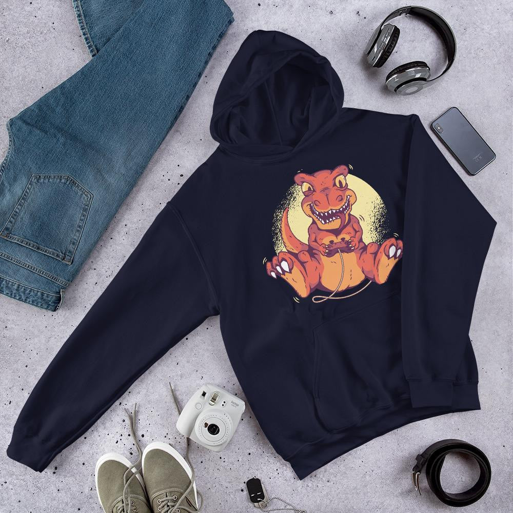 Gaming Dino Unisex Hooded Sweatshirt — Navy