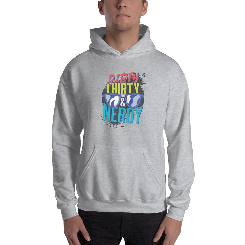 Dirty, Thirty & Nerdy Unisex Hooded Sweatshirt — detail view 2