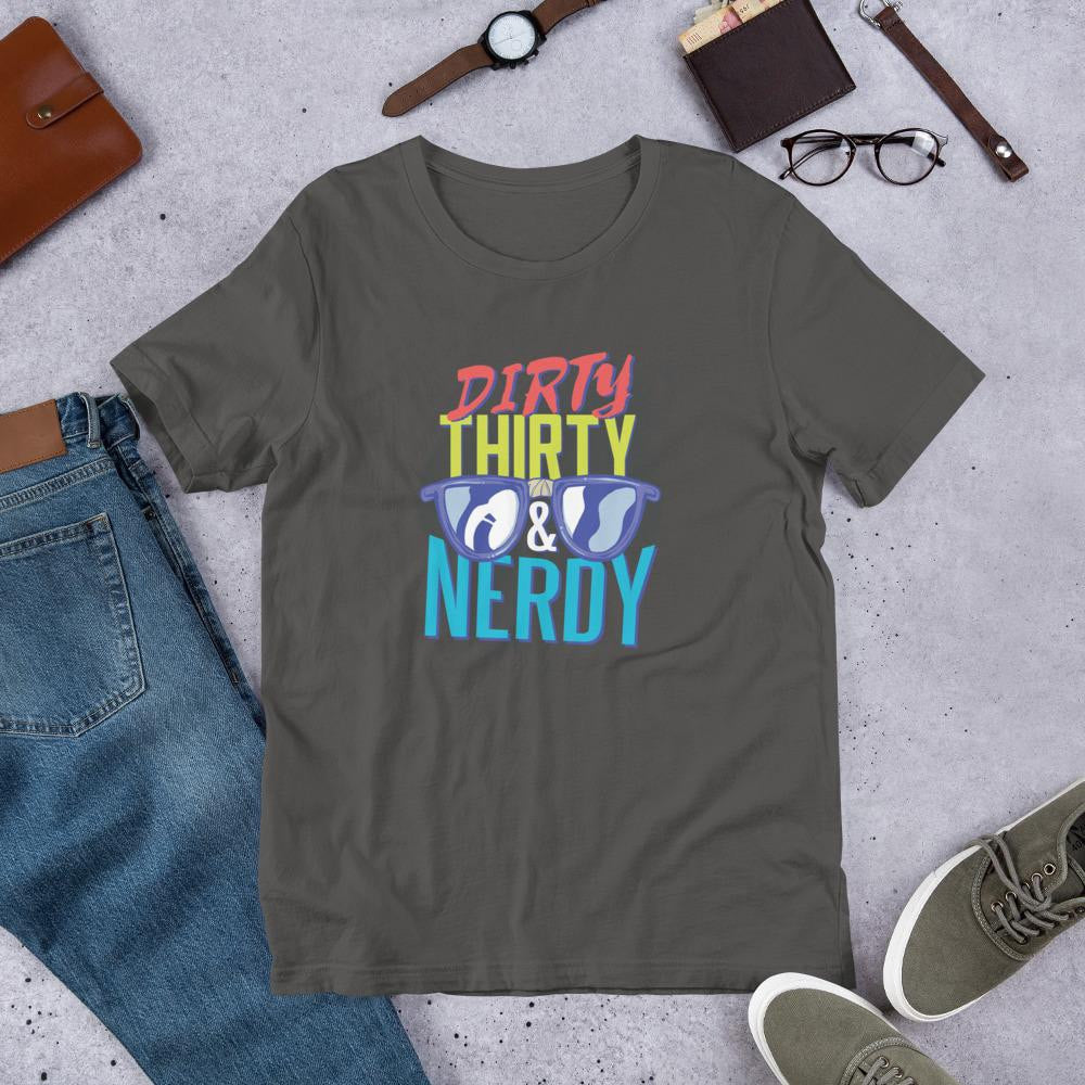 Dirty, Thirty & Nerdy Half Sleeve T-Shirt — Charcoal