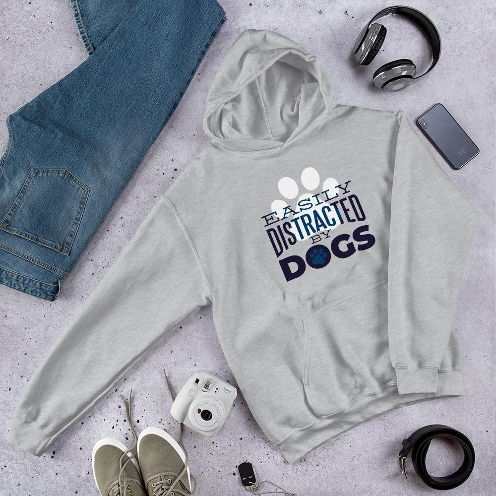 Distracted by Dogs Unisex Hooded Sweatshirt — Grey