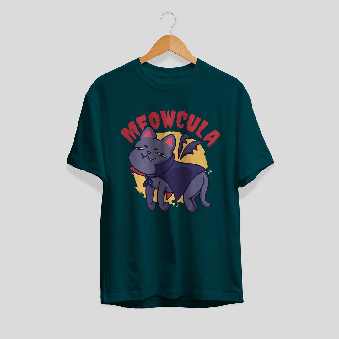 Dracula cat Unisex Half Sleeve T-Shirt — Petrol blue