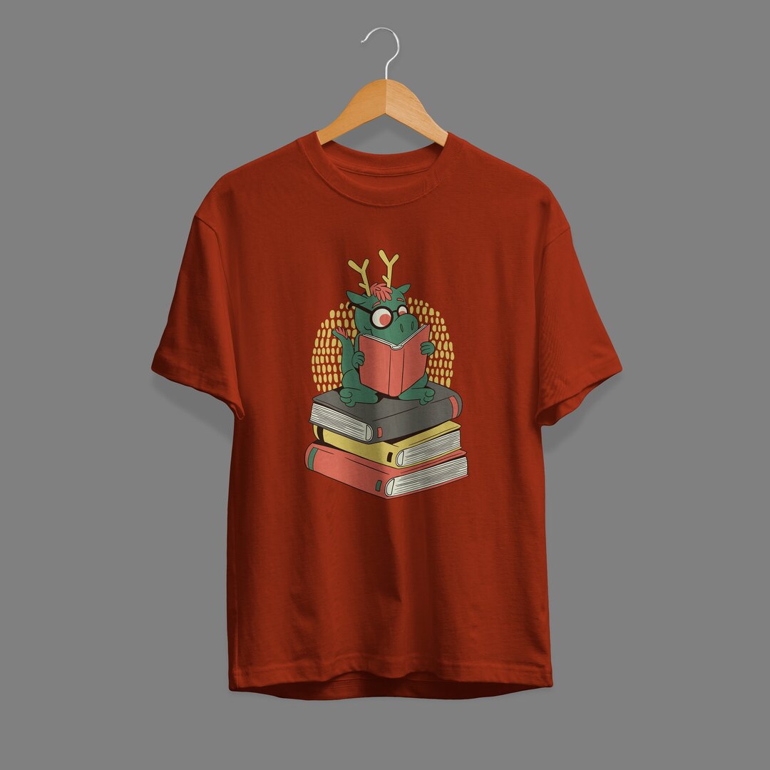 Dragon On Books Unisex Half Sleeve T-Shirt
