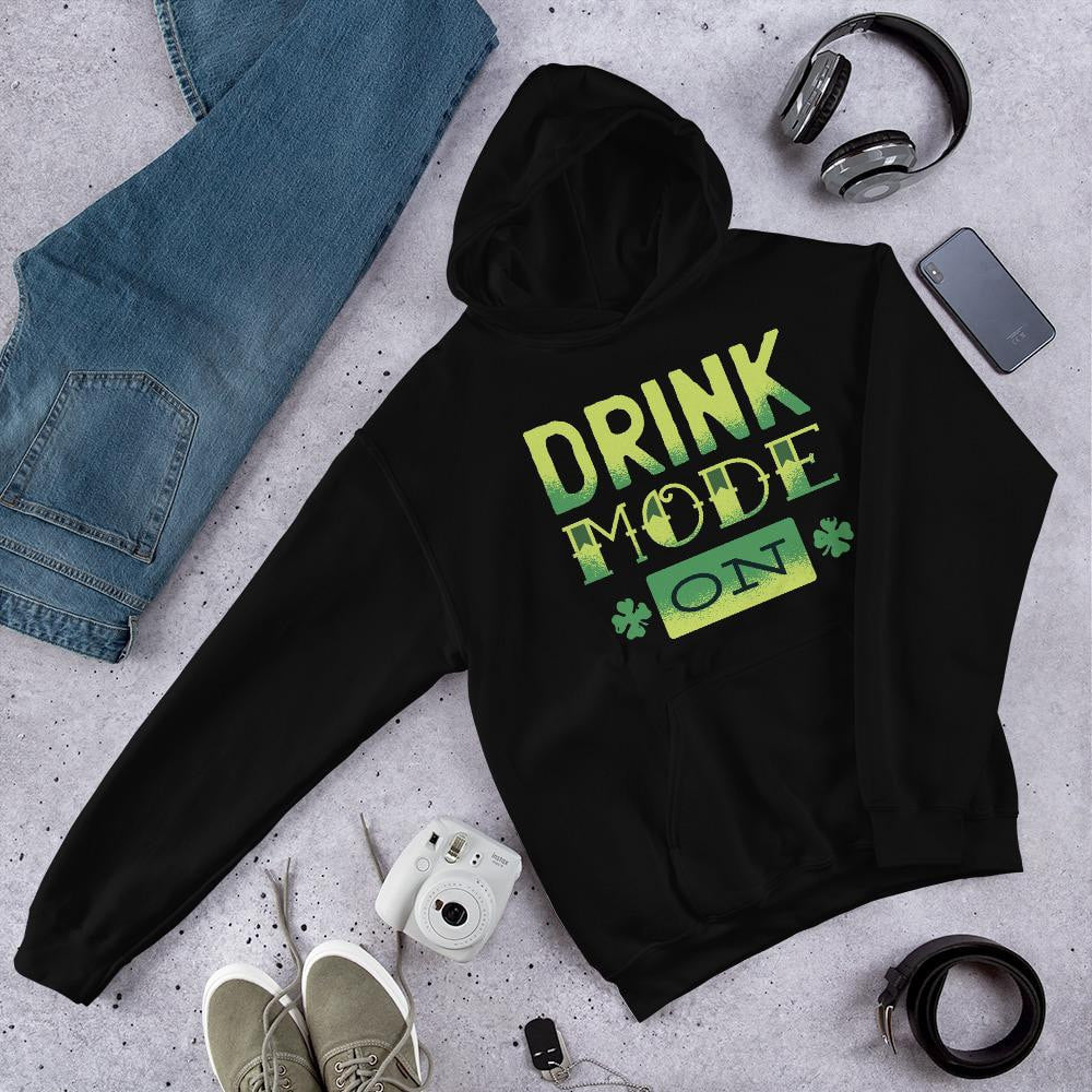 Drink Mode On Unisex Hooded Sweatshirt — Black