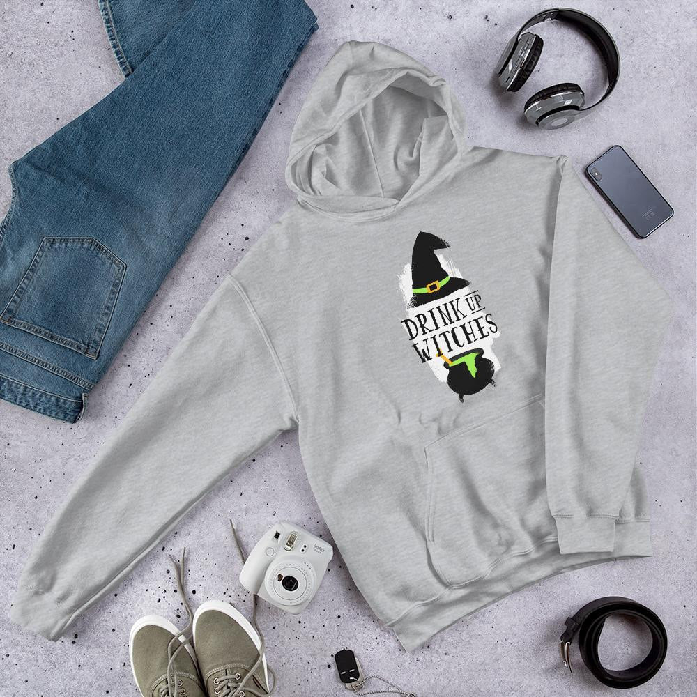Drink Up Witches Unisex Hooded Sweatshirt — Grey