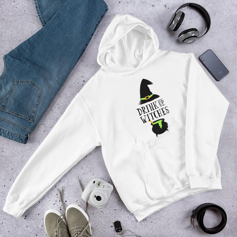 Drink Up Witches Unisex Hooded Sweatshirt — White