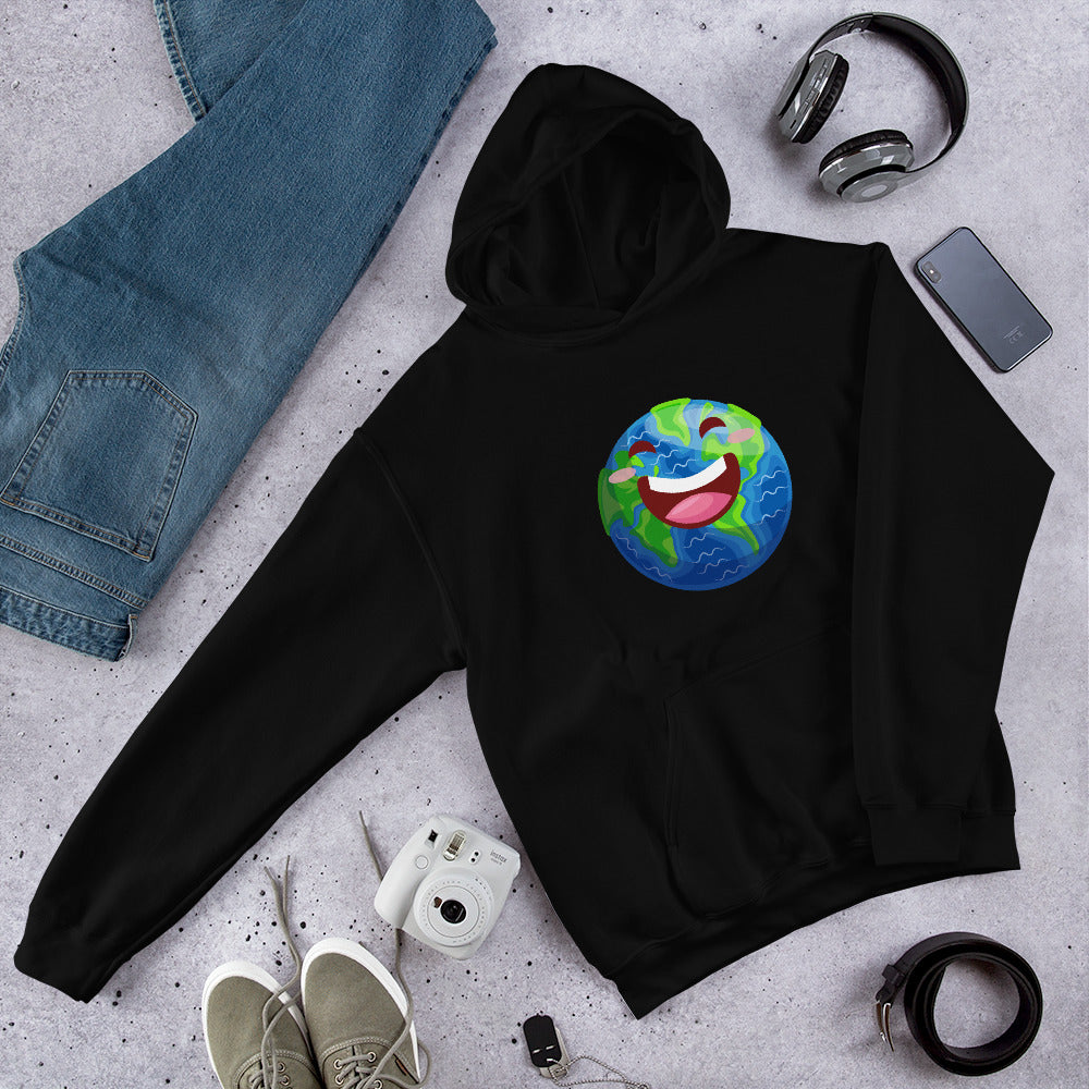 Earth Cartoon Unisex Hooded Sweatshirt — Black