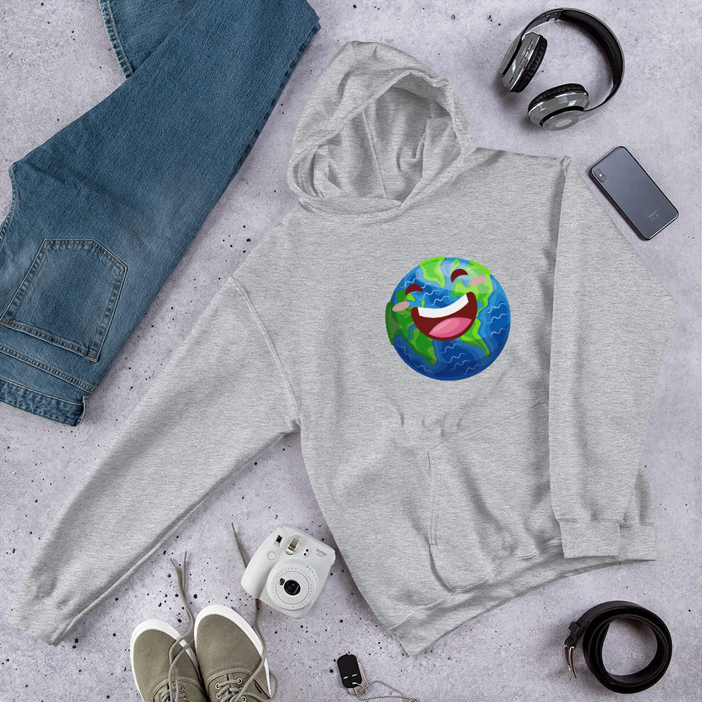Earth Cartoon Unisex Hooded Sweatshirt — Grey