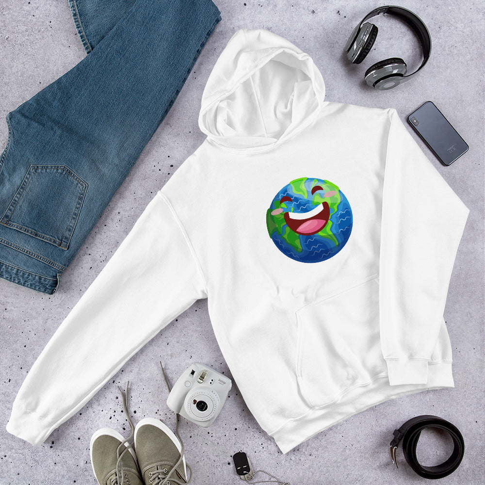 Earth Cartoon Unisex Hooded Sweatshirt — White