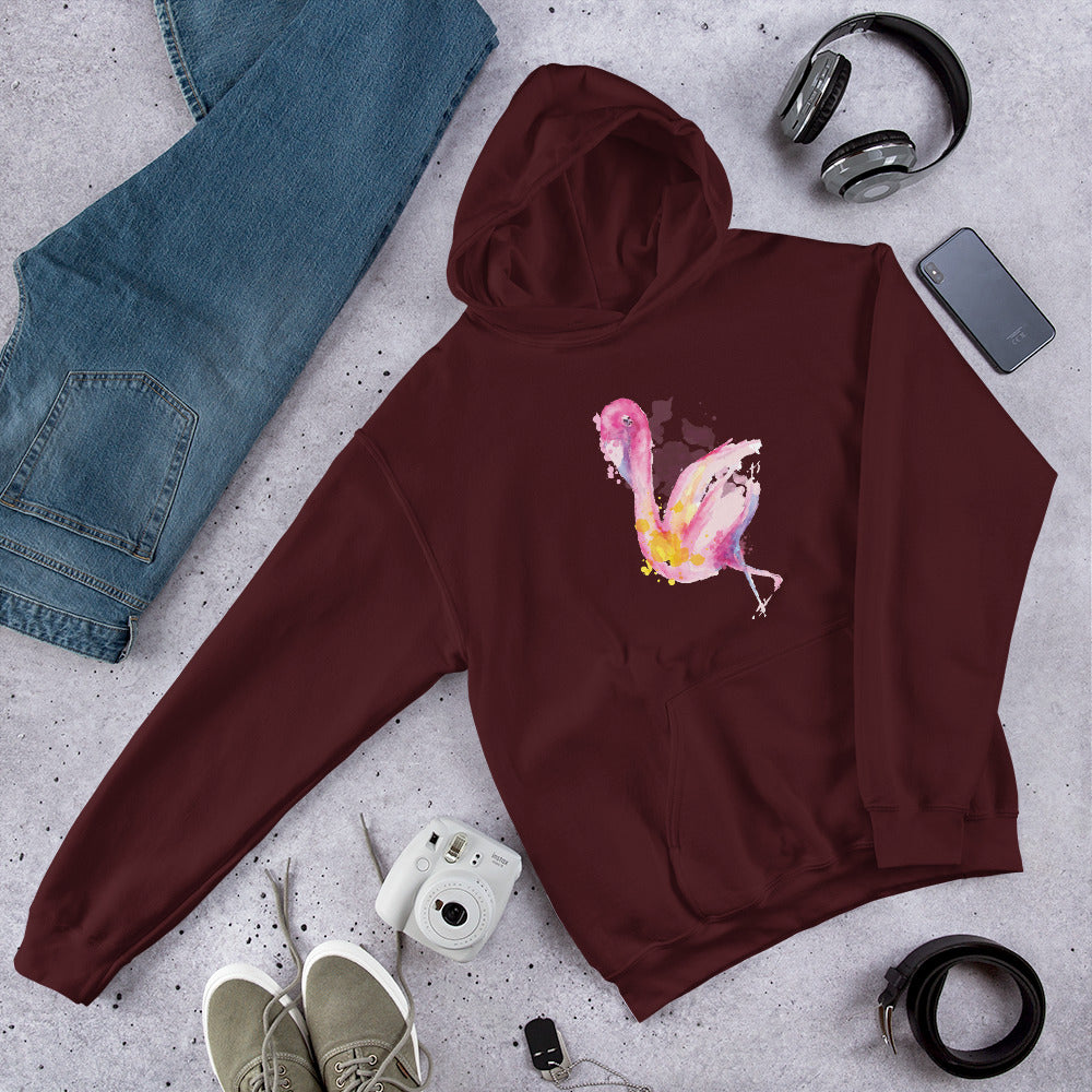 Flamingo Watercolor Unisex Hooded Sweatshirt — Maroon