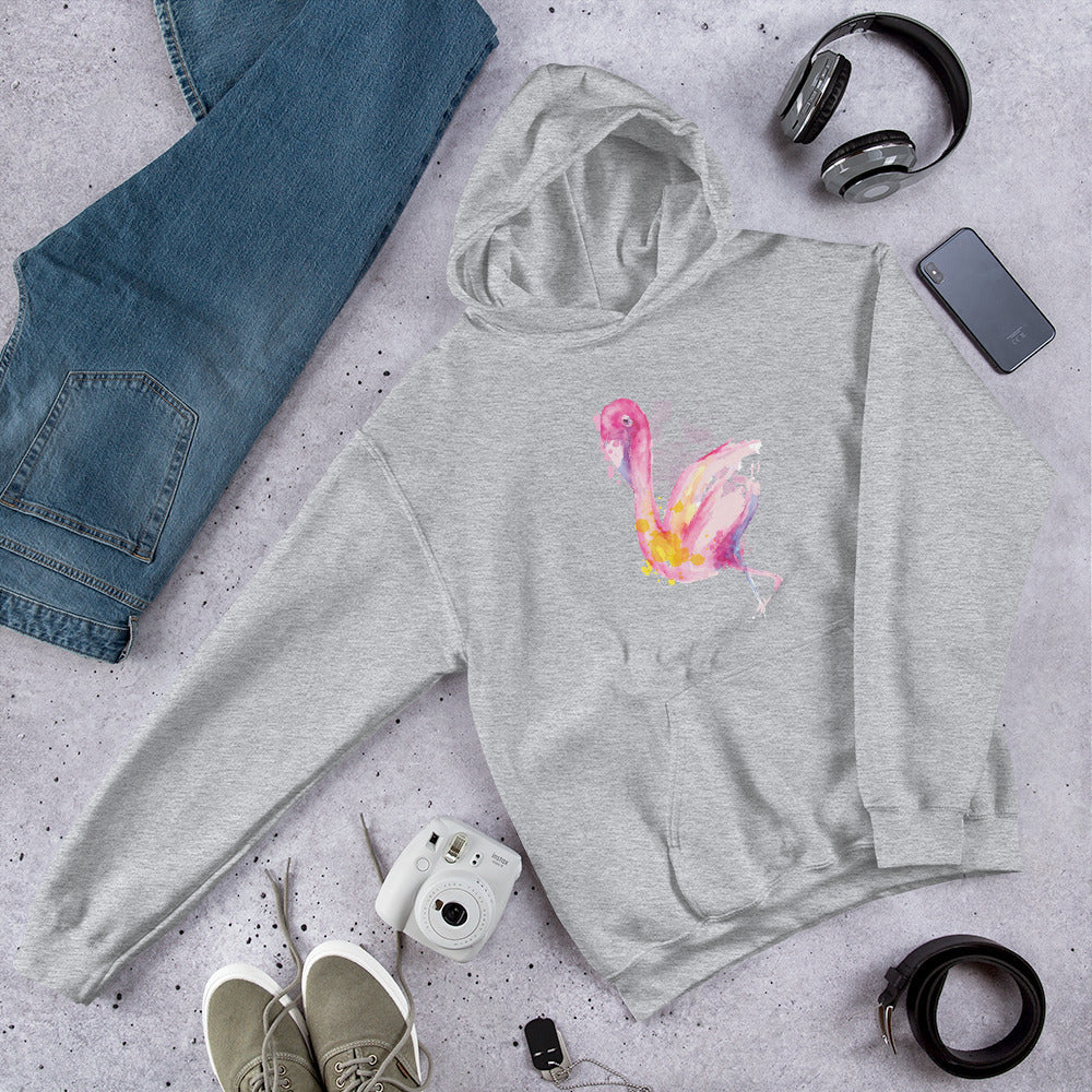 Flamingo Watercolor Unisex Hooded Sweatshirt — Grey