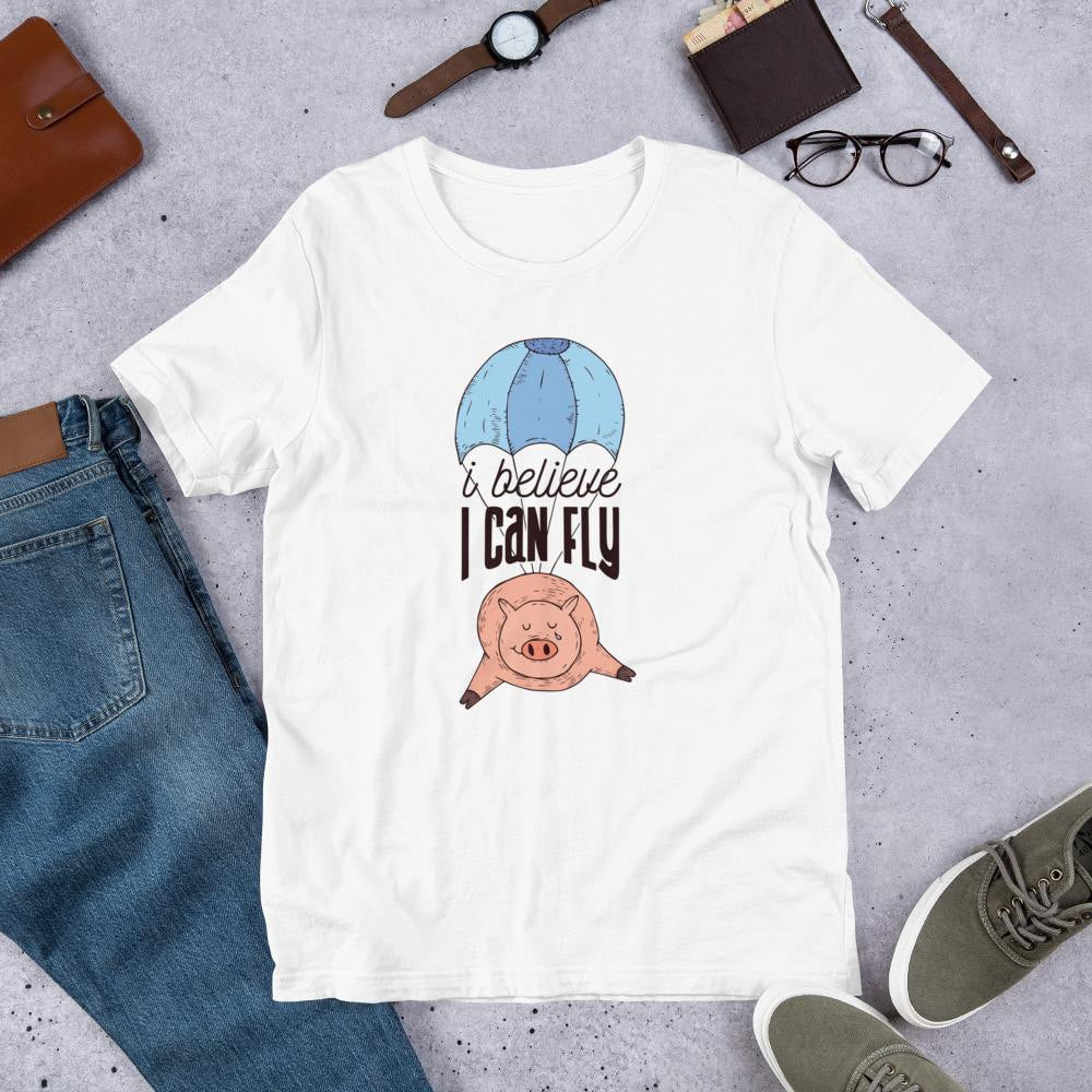 Flying Pig Half Sleeve T-Shirt — White