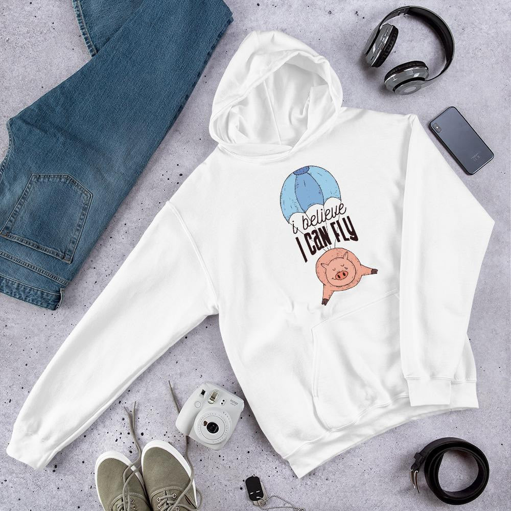 Flying Pig Unisex Hooded Sweatshirt — White