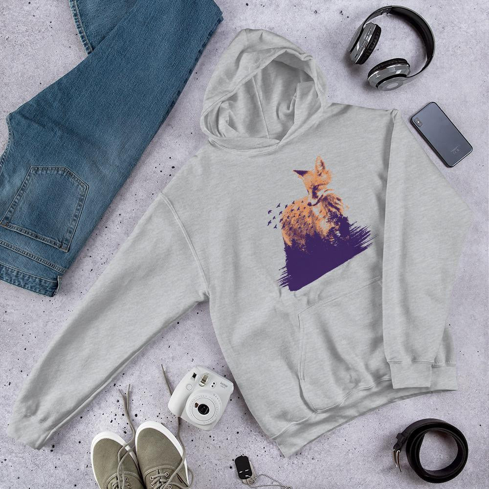 Forest Fox Unisex Hooded Sweatshirt — Grey