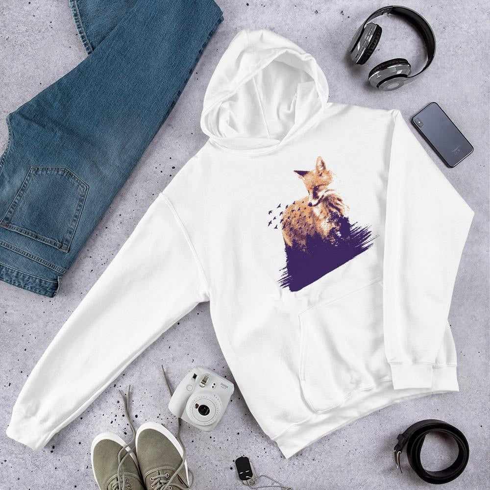 Forest Fox Unisex Hooded Sweatshirt — White