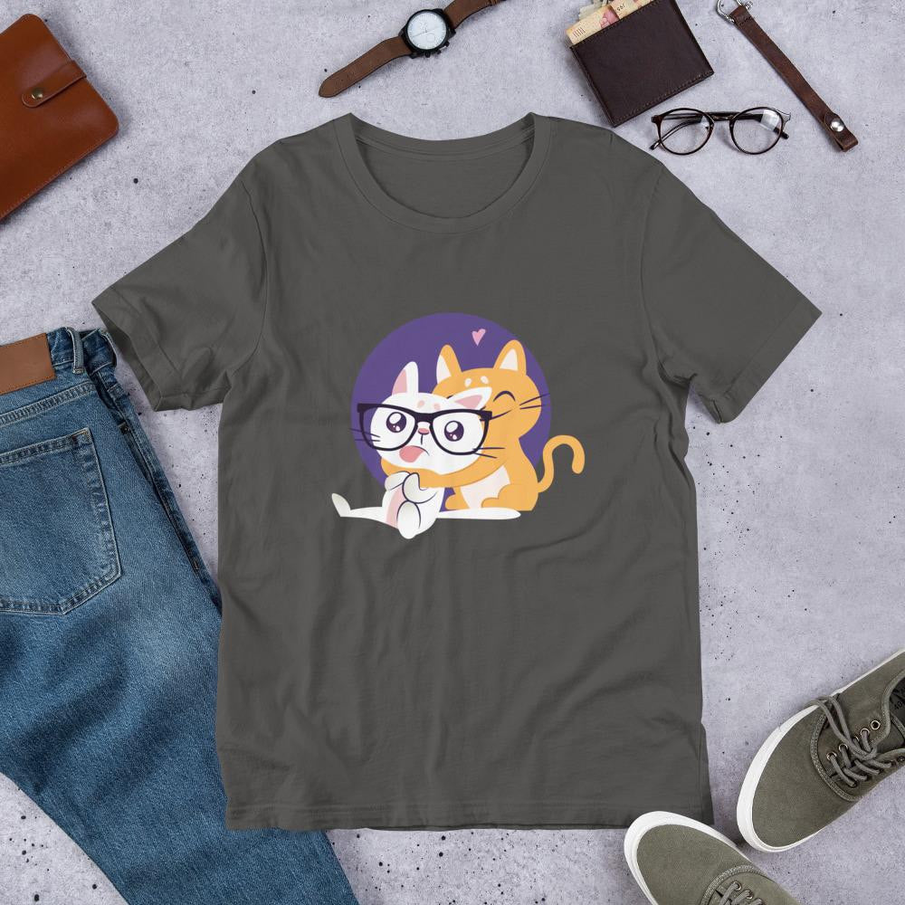 Nerd Cat Half Sleeve T-Shirt — Charcoal