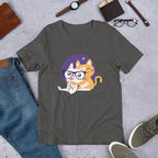 Nerd Cat Half Sleeve T-Shirt — Charcoal