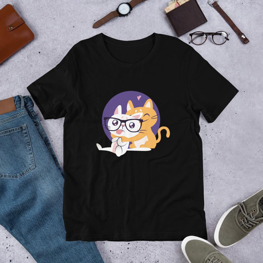 Nerd Cat Half Sleeve T-Shirt — Black