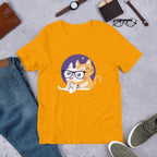 Nerd Cat Half Sleeve T-Shirt — Gold
