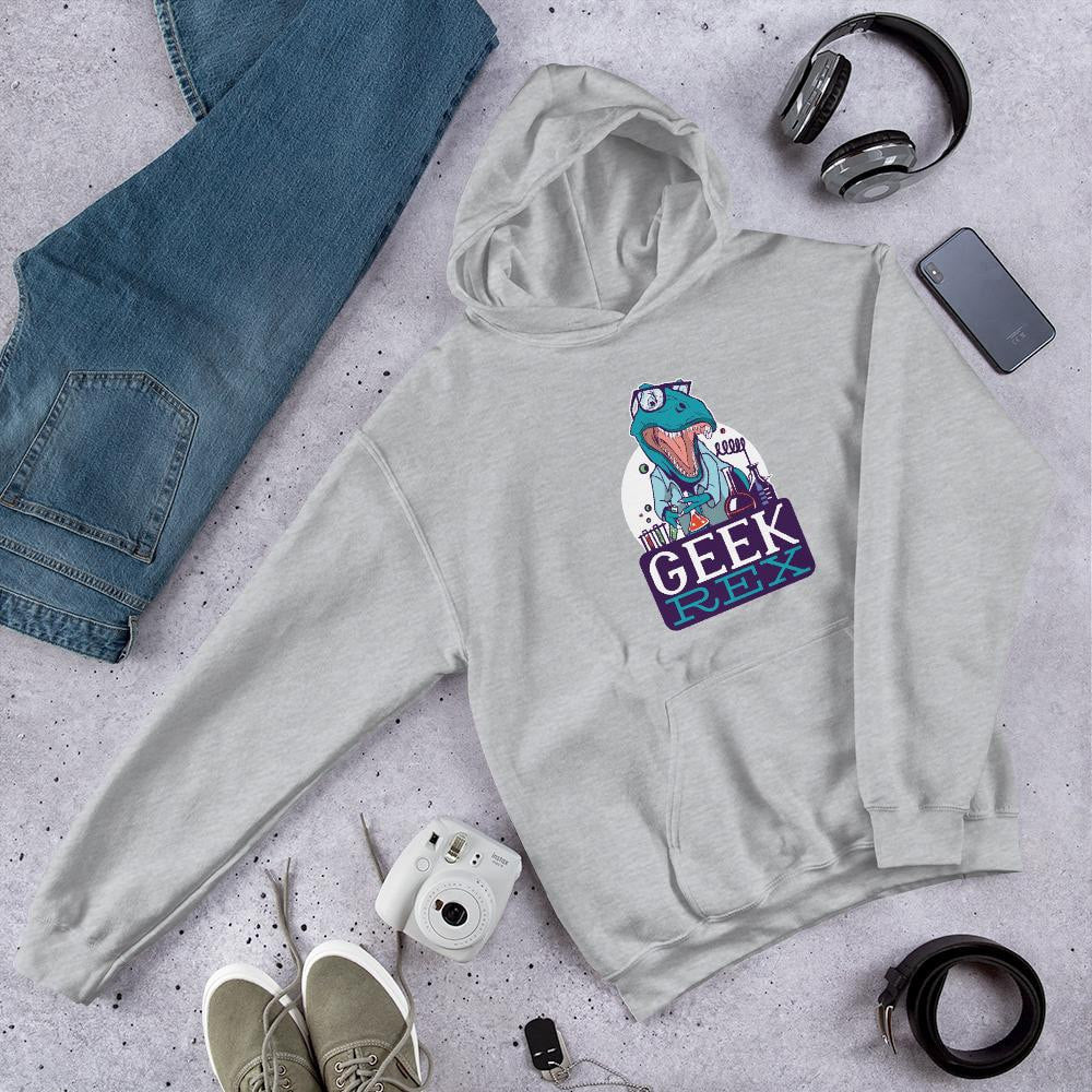 Geek Rex Unisex Hooded Sweatshirt — Grey