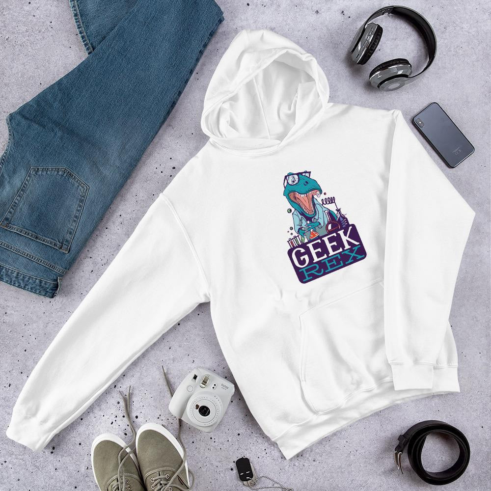 Geek Rex Unisex Hooded Sweatshirt — White