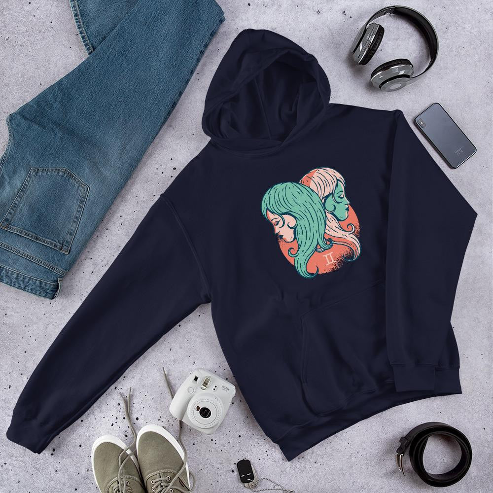 Gemini Zodiac Unisex Hooded Sweatshirt — Navy
