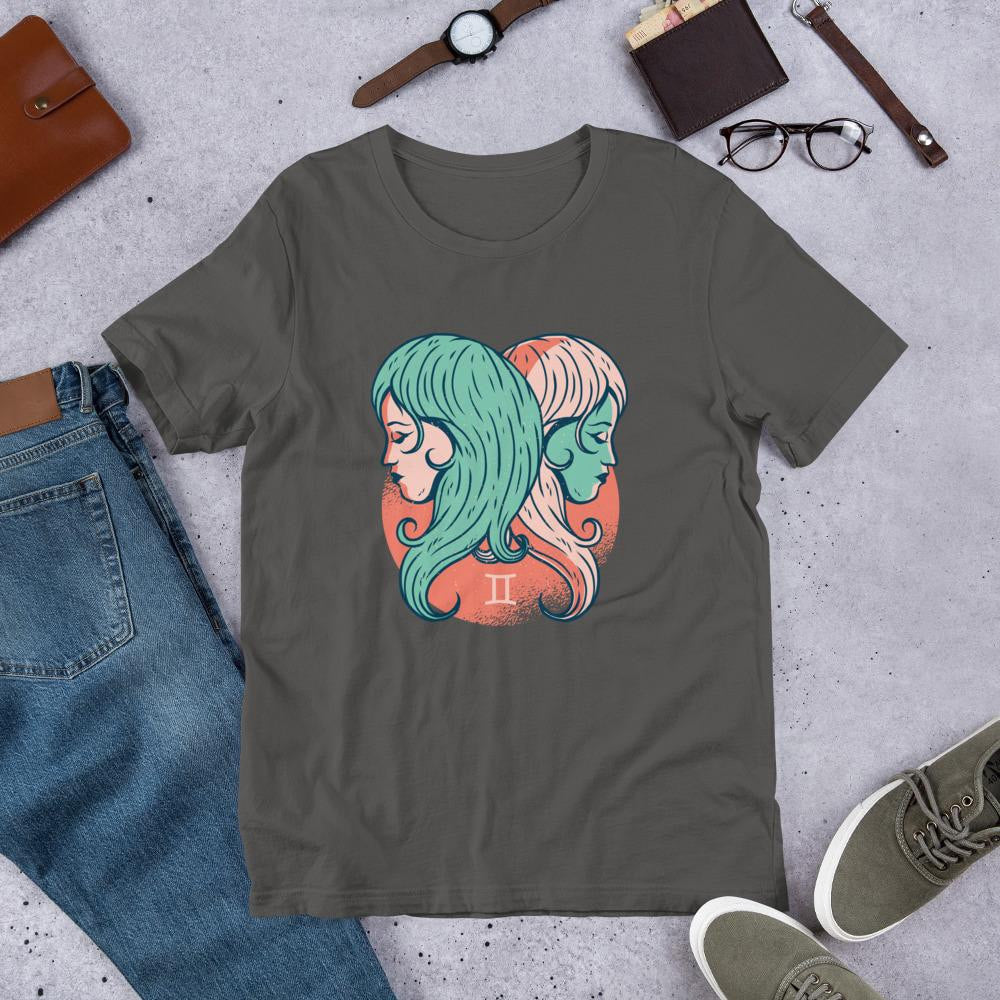 Gemini Zodiac Half Sleeve T-Shirt — Charcoal