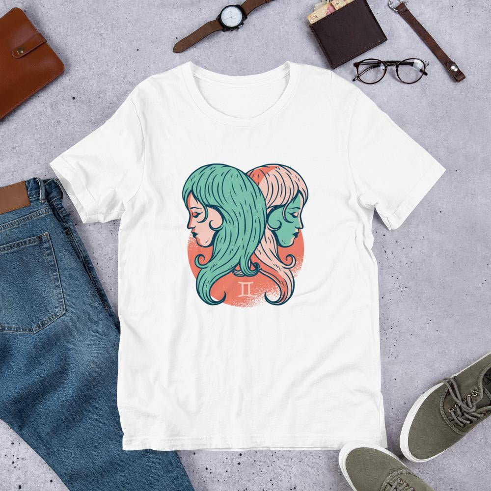 Gemini Zodiac Half Sleeve T-Shirt — White