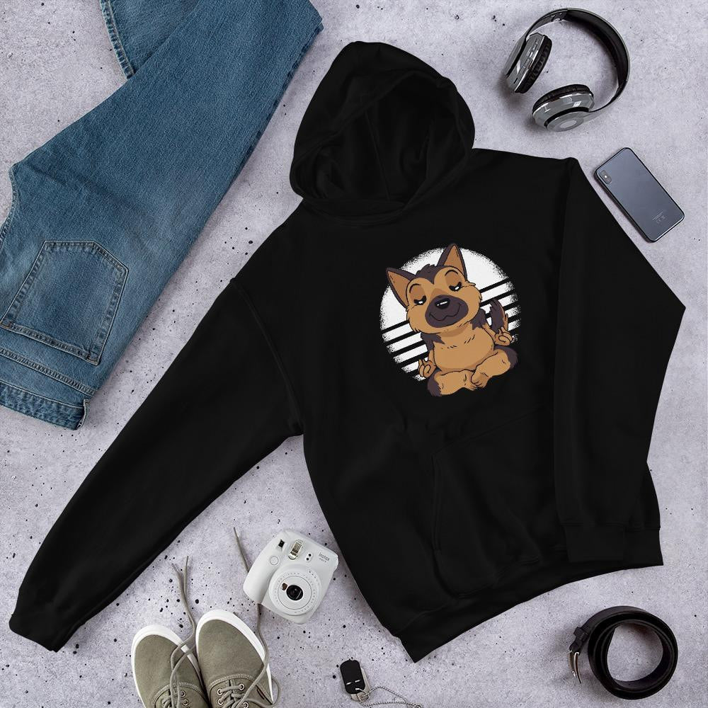 German Shepard Yoga Unisex Hooded Sweatshirt — Black