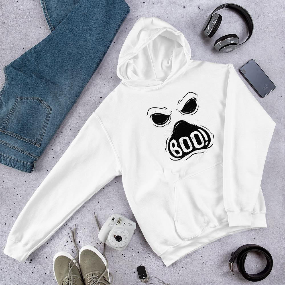 Ghost Boo Unisex Hooded Sweatshirt — White