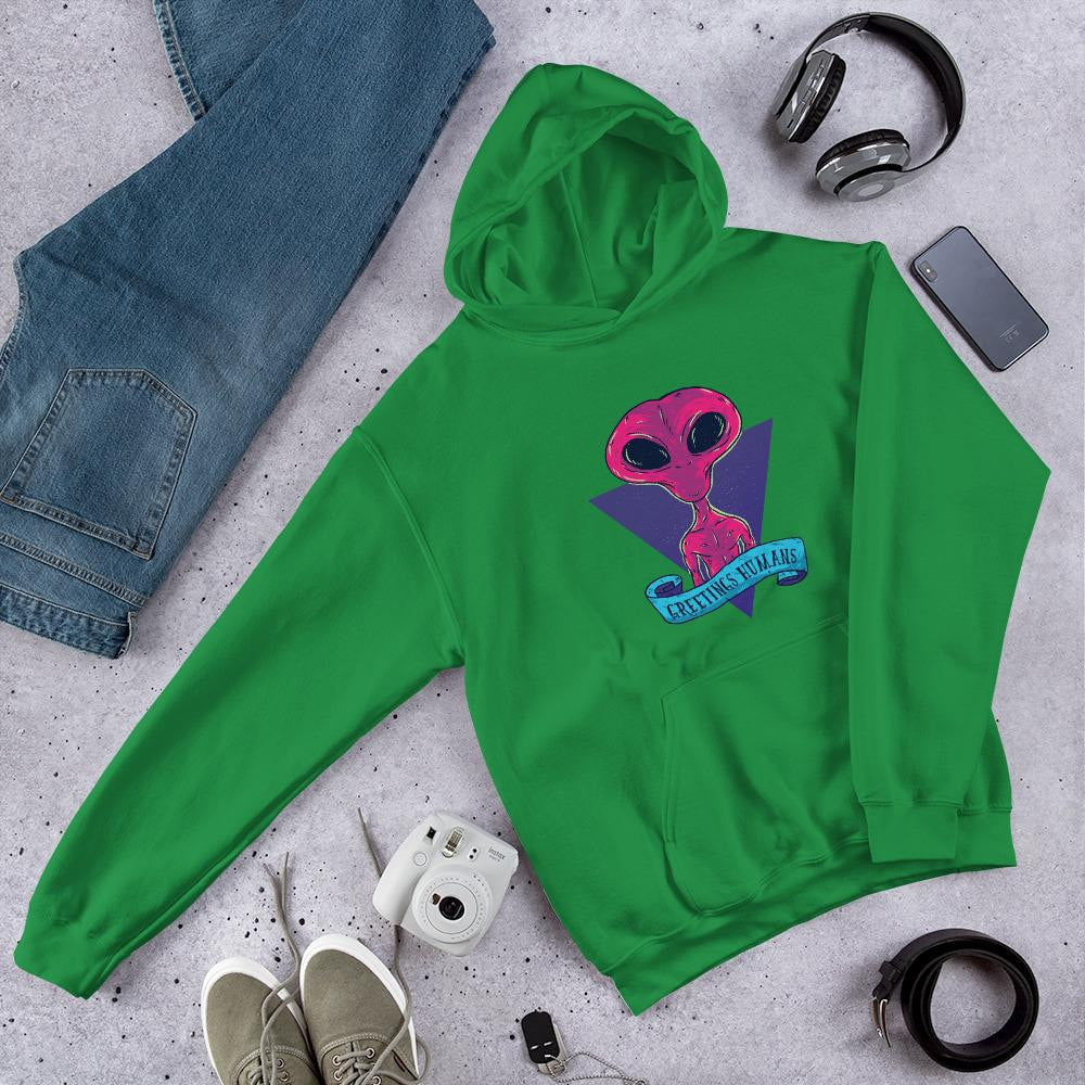 Greetings humans Unisex Hooded Sweatshirt — Green
