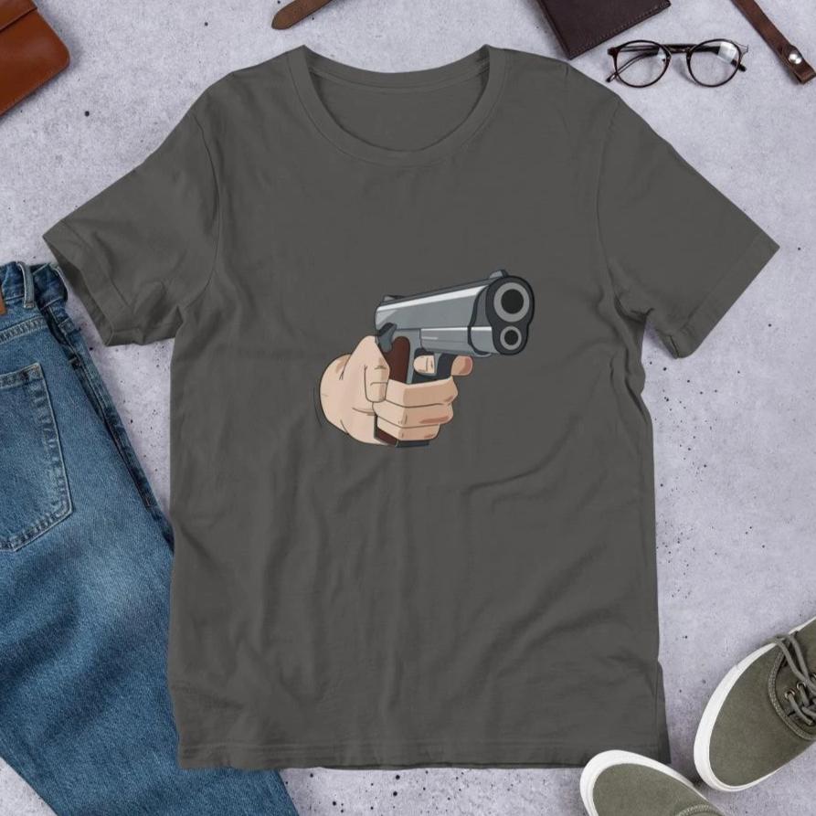 Hand Gun Half Sleeve T-Shirt — Charcoal