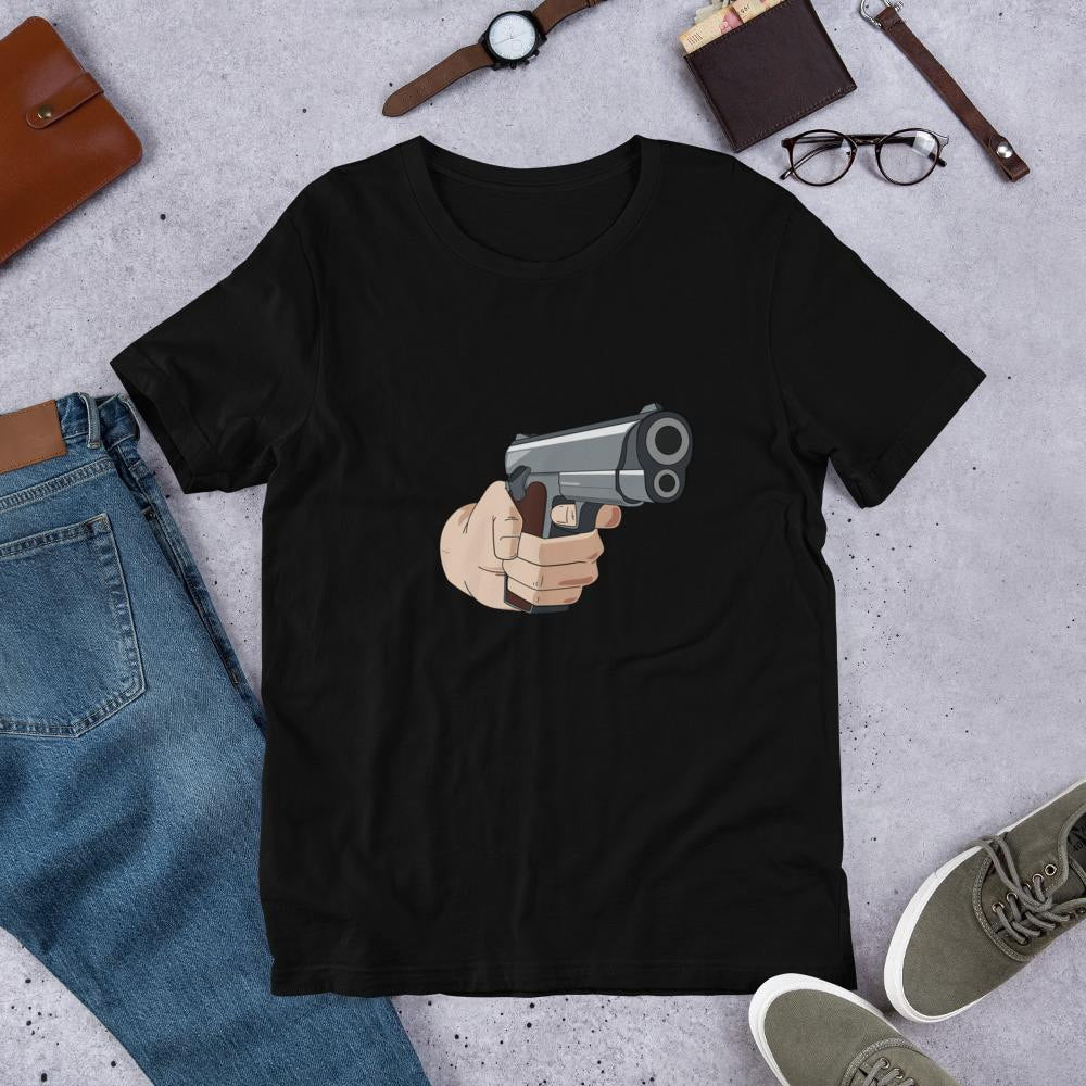 Hand Gun Half Sleeve T-Shirt — Black
