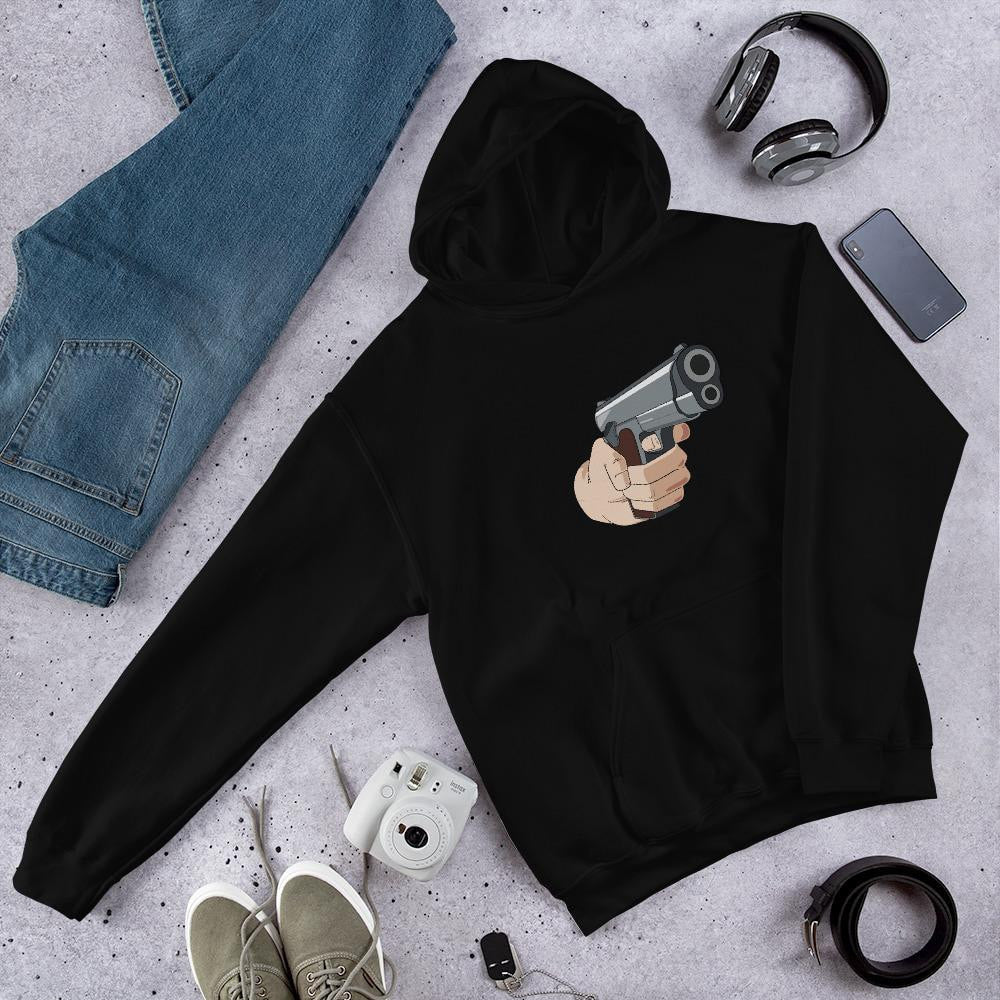 Hand gun Unisex Hooded Sweatshirt — Black