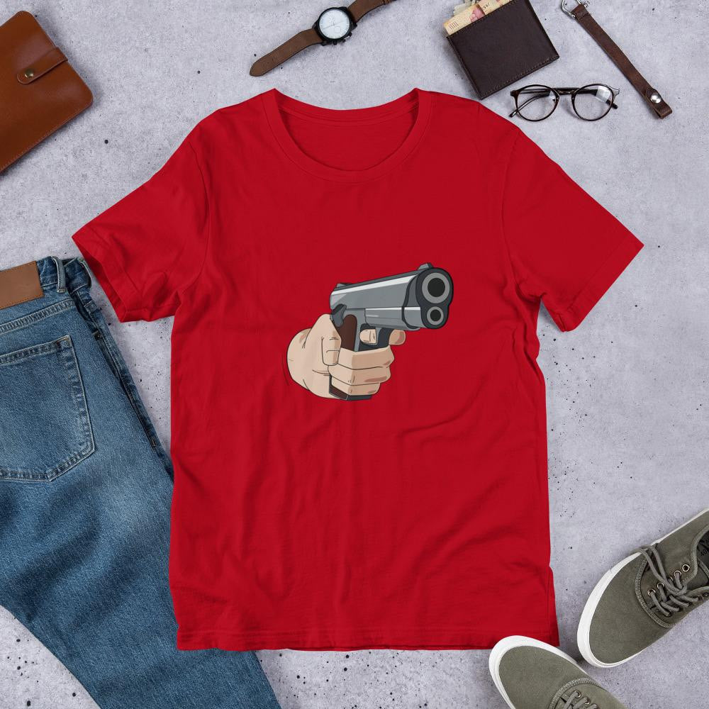 Hand Gun Half Sleeve T-Shirt — Red