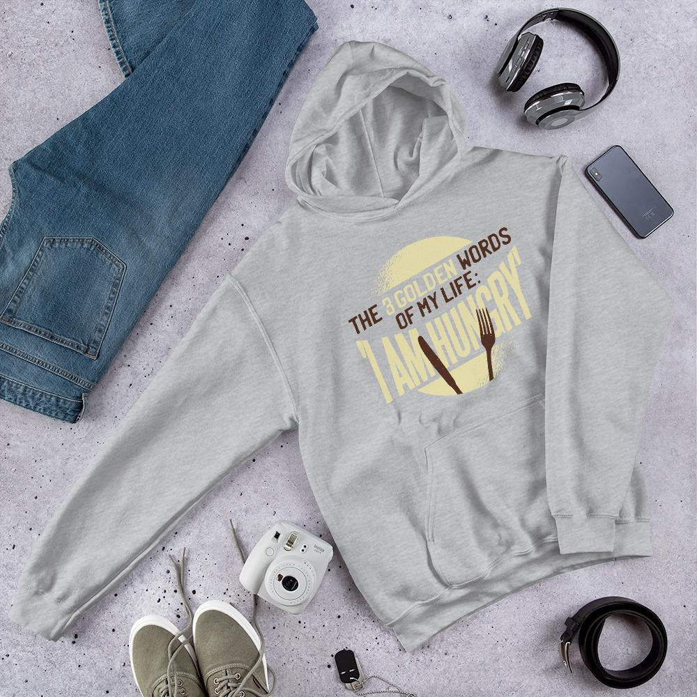 I am Hungry Unisex Hooded Sweatshirt — Grey