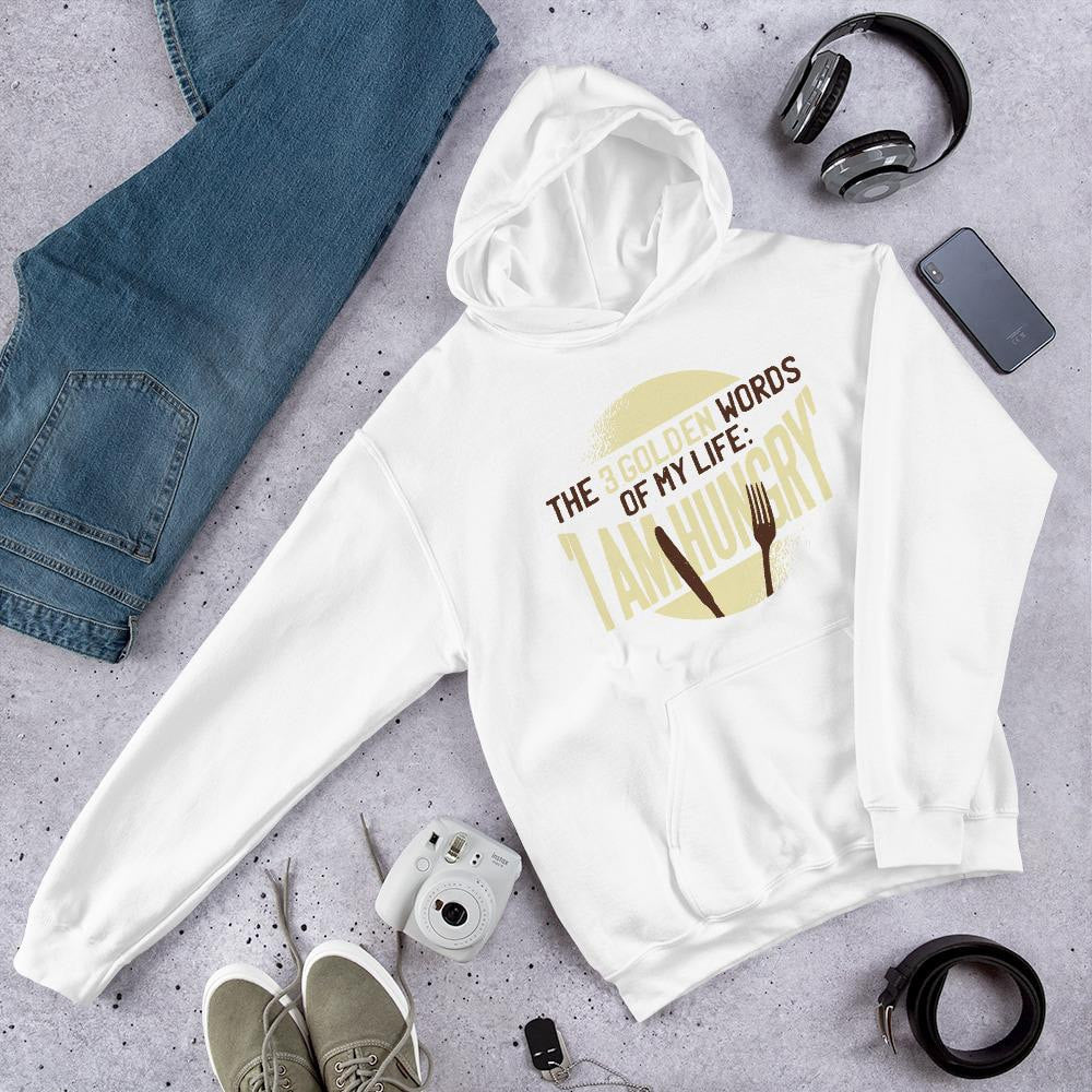 I am Hungry Unisex Hooded Sweatshirt — White