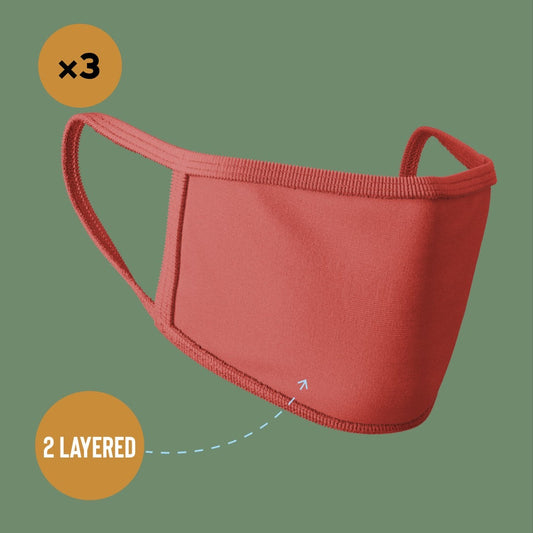 Premium Face Mask #Brick Red #Pack of 3