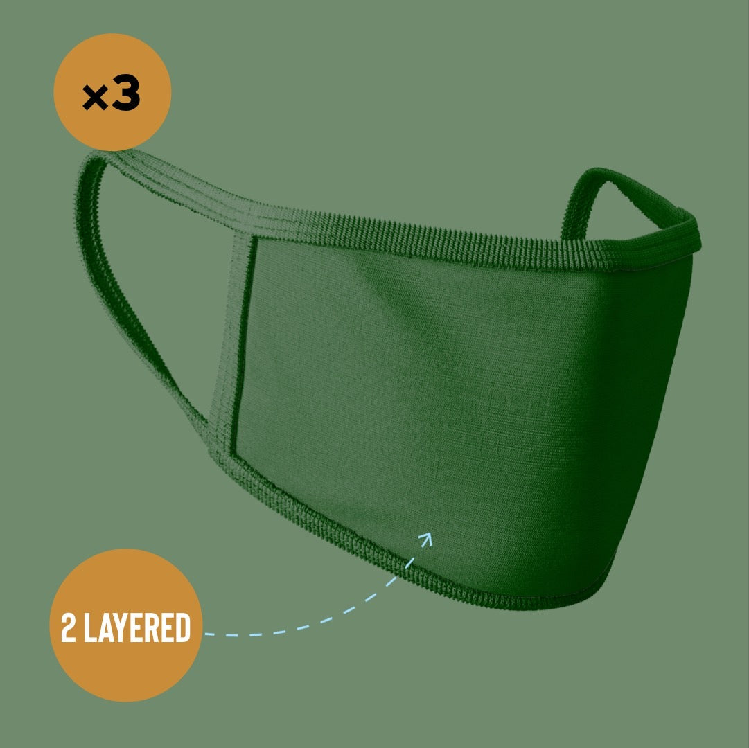 Premium Face Mask #Dark Green #Pack of 3