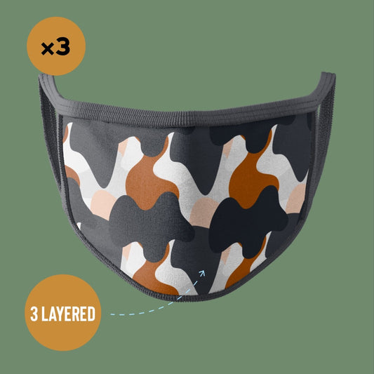 Premium Face Mask Modern Pattern Black & Orange #Pack of 3