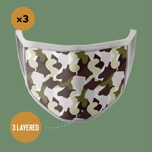 Premium Face Mask Modern Pattern Olive & Cream #Pack of 3
