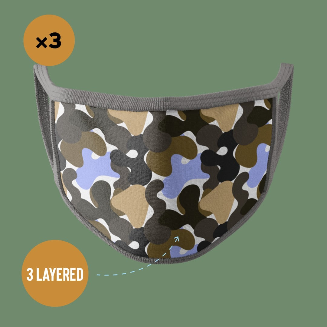 Premium Face Mask Modern Pattern Black & Cream #Pack of 3