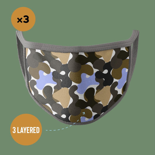 Premium Face Mask Modern Pattern Black & Cream #Pack of 3