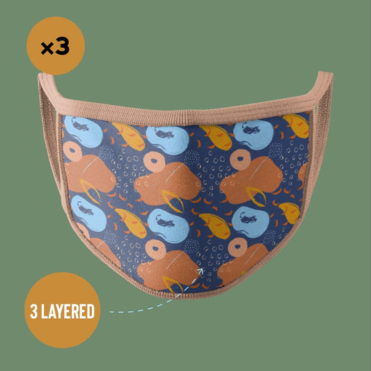 Premium Face Mask Artistic Dimensions Orange & Blue #Pack of 3