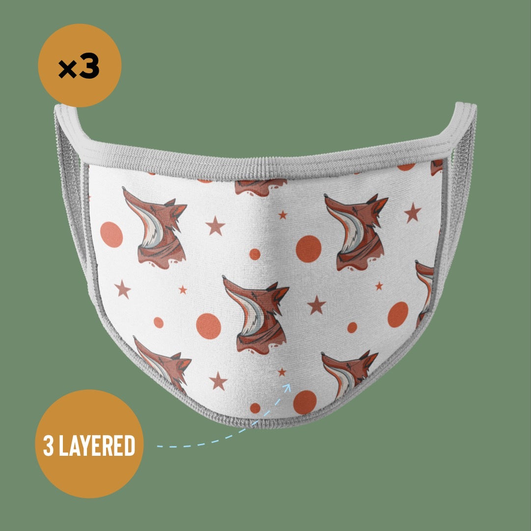 Premium Face Mask Fox Pattern #Pack of 3