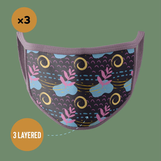 Premium Face Mask Artistic Dimensions Pink & Sky Blue #Pack of 3