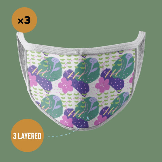 Premium Face Mask Artistic Dimensions Floral Pattern  #Pack of 3