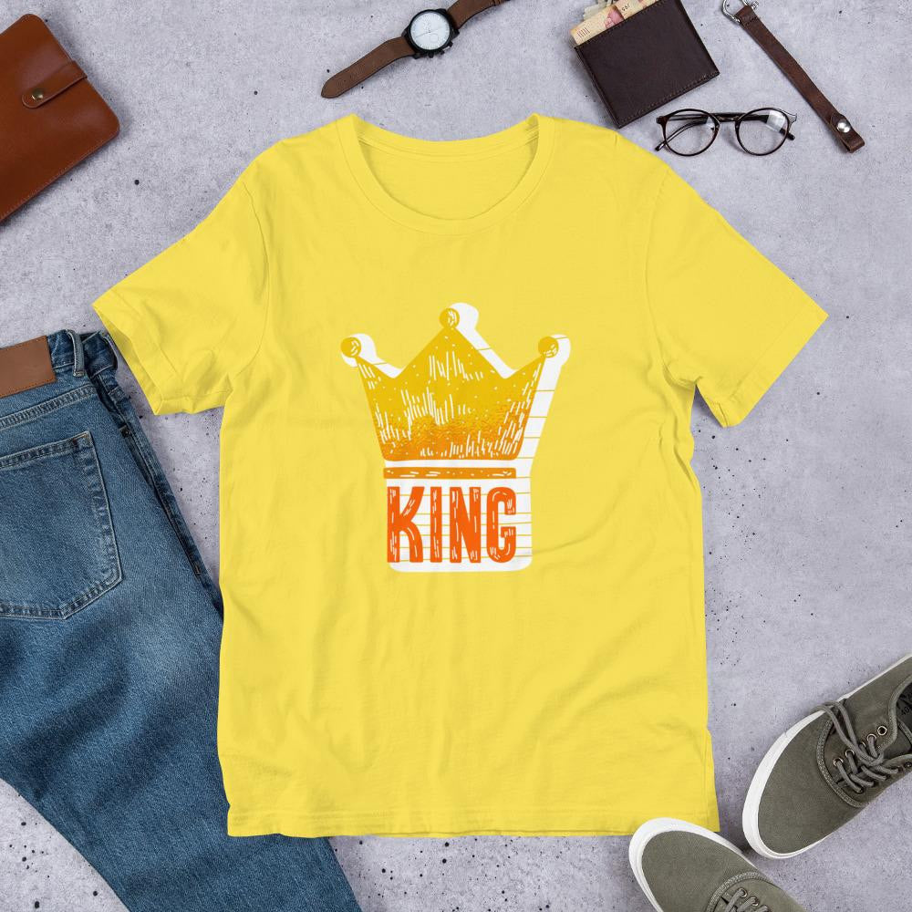 King With Crown Half Sleeve T-Shirt — Yellow
