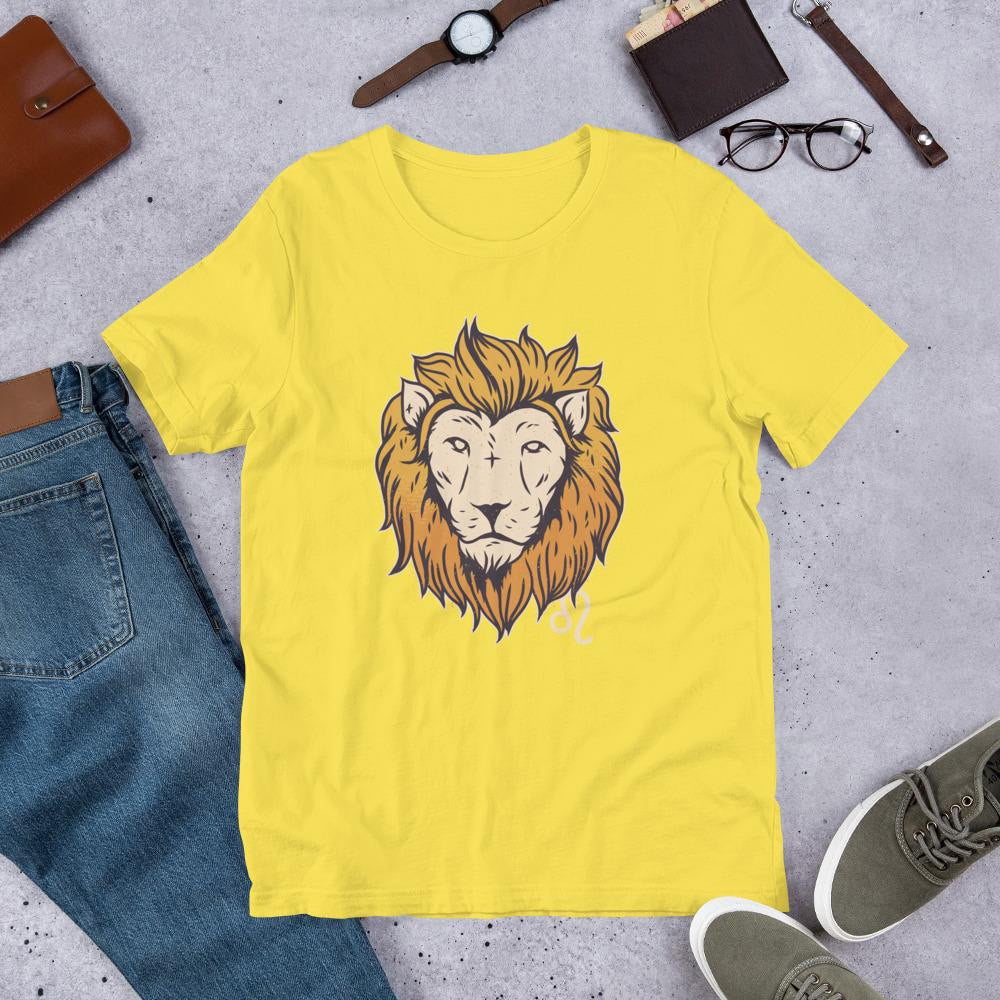 Leo Zodiac Half Sleeve T-Shirt — Yellow